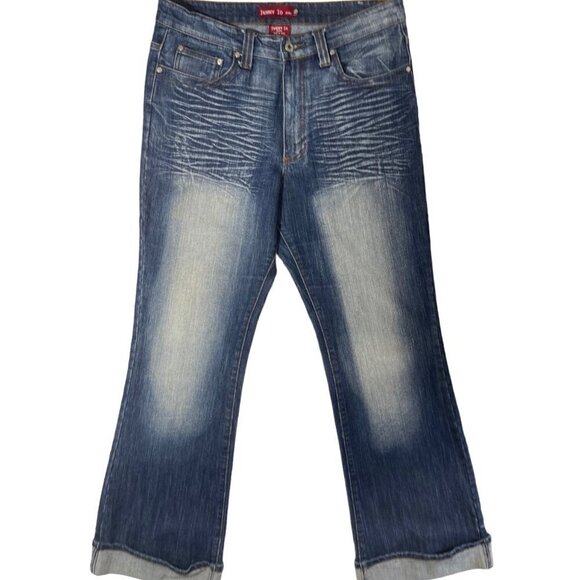 JENNY JO Dark Distressed Jeans Women's 17/18 Hirise Cuffs Whitewash Whiskering - Picture 2 of 16